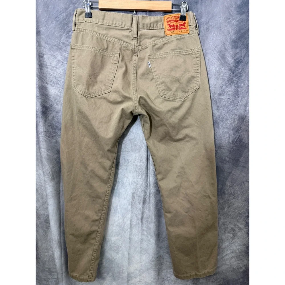 Levis 505 Regular Fit Straight Leg Khaki Tan Pants Mens 33x30